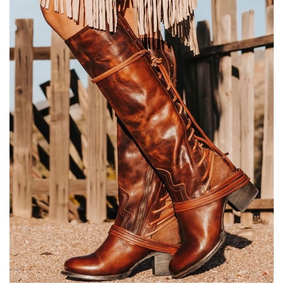 Freebird by Steven Shoes - Freebird Coal Tall Leather Lace Up Boots in Cognac Women’s Size 9